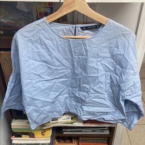 Zara Blue Oversized 3/4 Sleeve Blouse